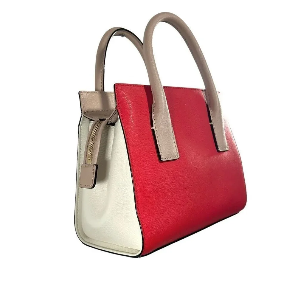 Kate Spade Women's Red & Beige Colorblock Saffiano Leather Satchel